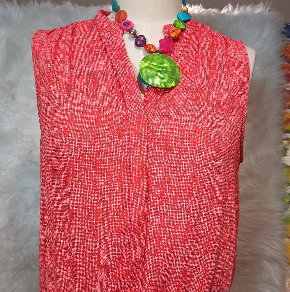 Hillary Radley Red and White Sleeveless Front Button Dress Size 6 - Picture 9 of 10